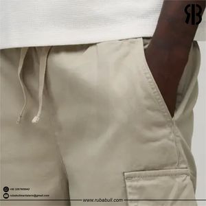 Shorts cargo beiges pour homme RUBABULL, taille mi-haute, cordon de serrage, décontractés, style bermuda, avec poches, 100% coton toile respirant - Product Image 3