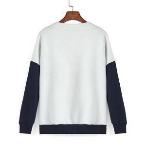 Sweat-shirt à col rond à manches longues pour femmes, color block blanc, jaune, bleu marine, chevron, OEM ODM, vêtements en gros - Product Image 4