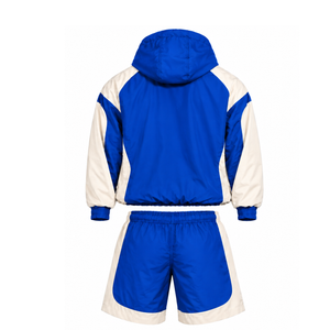 Ensemble short et sweat à capuche en nylon bleu roi pour homme, couleur unie, léger, avec fermeture éclair quart, pour le sport, la remise en forme, l'entraînement et les tenues décontractées - Product Image 2
