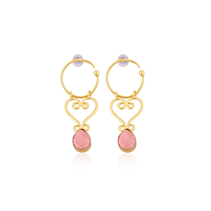 Elegant Pink <b>Opal</b> Gemstone Bezel Set <b>Earrings</b> Gold Plated Brass Fashion Jewelry for Women - Product Image 1