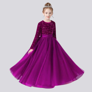 Vestido de Princesa de Lujo en Terciopelo Morado con Lentejuelas Bordadas y Malla Suave para Niñas, Vestido de Fiesta, Fabricante al por Mayor, OEM, ODM - Product Image 1