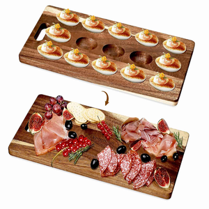 Porta Huevos de Madera de Acacia, Forma Rectangular, Tabla Multiusos para Servir Huevos Rellenos, Vajilla - Product Image 1