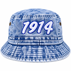 หมวกบักเก็ตปักลาย Phi Beta Sigma สีฟ้าอ่อน รุ่นปี 1914 สำหรับผู้ชาย ปีกกว้าง ผ้าฝ้ายฟอก พร้อมสายรัดคางปรับได้ - Product Image 3