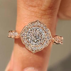 Portuguese Cut <b>Vintage</b> Diamond <b>Ring</b> with Ornate Halo Classic Engagement <b>Ring</b> Antique <b>Gold</b> Bridal Jewelry Lab Grown Diamond <b>Ring</b> - Product Image 1