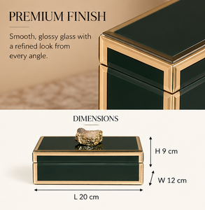 Boîte de rangement pour bijoux en verre vert émeraude avec accent en pierre naturelle, bordure dorée, finition brillante, doublure douce, boîte à souvenirs décorative - Product Image 2
