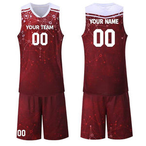 Nouveaux uniformes de basketball personnalisés réversibles en Spandex/Coton respirant avec motif imprimé, grande taille, en maille sport avec transfert thermique sur le devant - Product Image 4