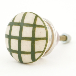 Ceramic Round Knob Green Grid Pattern Farmhouse Style Drawer Handle <b>Kitchen</b> Cabinet Hardware Durable Design - Product Image 1