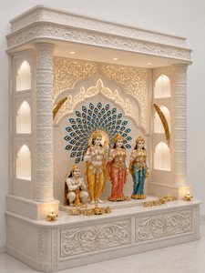 Modern Teak Wood Pooja Temple in White Finish Sri Ram Darbar Teak Wood <b>Mandir</b> Luxury Indian White Wooden <b>Mandir</b> for Home USA - Product Image 2