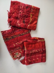 Ethnic Geometric Printed <b>Red</b> <b>Silk</b> Scarf Square Shape Multi-Functional Fashion for Women All Seasons - Product Image 1