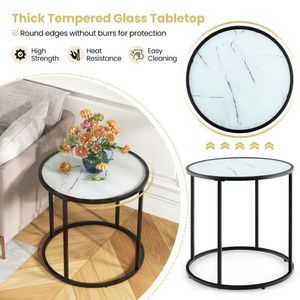 Tavolino da Caffè con Struttura in Metallo e Piano in Vetro Effetto Marmo - Product Image 4