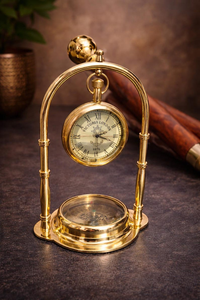 Elegant Brass Nautical <b>Clock</b> with Compass Vintage Hanging <b>Desk</b> Timepiece Antique Office Table Decor - Product Image 2