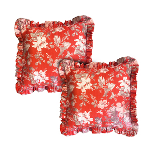 Housse de coussin carrée en satin floral de qualité supérieure avec fermeture à cordon en rouge hibiscus pour hôtel et usage domestique - Product Image 2