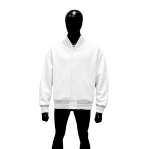 CLASSIC <b>WHITE</b> VARSITY <b>JACKET</b> FOR <b>MEN</b> STYLISH LETTERMAN COMFORTABLE Casual Fleece Turn-down Collar Regular Fit Polyester Shell Bu - Product Image 1