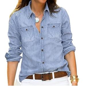 สินค้ามาใหม่ 2026 เสื้อผ้าแฟชั่นผู้หญิง OEM เสื้อเชิ้ตยีนส์ติดกระดุมทรงหลวม สไตล์ลำลอง ซักล้างได้ เสื้อเชิ้ตยีนส์สำหรับฤดูร้อน - Product Image 1