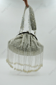 Wholesale Luxury Handmade <b>Silver</b> Beaded Fringe Evening <b>Bag</b> Pearl Tassel Bridal Handbag Wedding Party Purse OEM ODM - Product Image 3