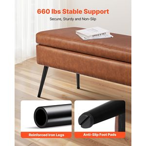 Banc à chaussures moderne pour entrée avec rangement en cuir, revêtement en cuir PU, pieds en métal, banc de rangement, ottoman élégant, tabourets et ottomanes - Product Image 3