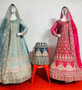 Twinkle Net Heavy Work Twin Gown et Dupatta Ensemble de mariée complet en 16 couleurs vibrantes traditionnelles pour adultes - Product Image 1