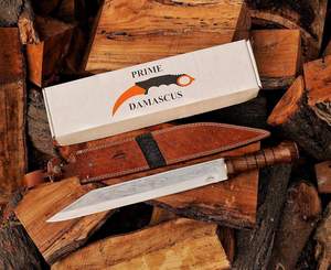 Cuchillo Vikingo Seax Hecho a Mano, Cuchillo de Supervivencia de Acero Inoxidable con Hoja de Punta Caída, Mango de Madera, Funda de Cuero, Estilo Medieval - Product Image 5