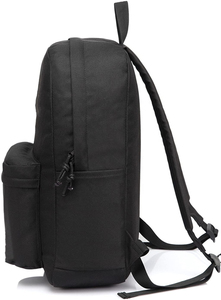 Unisex Canvas <b>Backpack</b> With Adjustable <b>Strap</b> Zipper Closure 20-30L Capacity Casual Daily Use Solid Black Color - Product Image 5