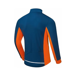 <b>Men's</b> Blue Orange Long Sleeve <b>Cycling</b> Jersey Full Zip Windproof Quick Dry 100% Polyester <b>Jacket</b> Color Blocked Design - Product Image 2
