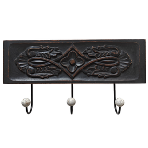 Smart Art Wood Carving Black Painted Decorative Wooden Hand Carved <b>Key</b> <b>Hook</b> <b>Wall</b> Hangings <b>Key</b> Hanger Engineered Wood Patio Decor - Product Image 1