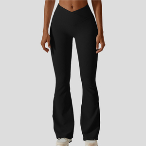 <b>High</b> <b>Waist</b> <b>Flared</b> Leg Yoga <b>Leggings</b> Full Length Solid Light Blue Spandex Nylon Seamless Four-Way Stretch Elastic <b>Waist</b> - Product Image 5