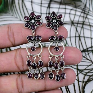 New Style Fashion Design Natural Garnet Gemstone Drop Dangle Earrings Handmade 925 Sterling <b>Silver</b> Wedding Party Customizable - Product Image 2
