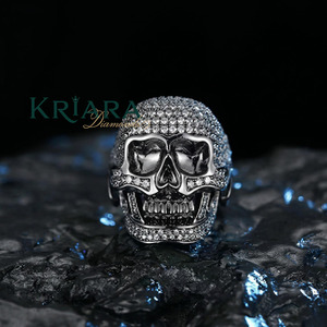 Men's 925 Silver 18K Solid Gold Punk <b>Skull</b> <b>Ring</b> With Round Brilliant Cut Lab Grown Diamonds D Color Everyday Wear - Product Image 4