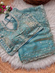 Designer Embroidered <b>Saree</b> Readymade Fancy Party Wear Silk Heavy Thread Sequins Work Ethnic Wear Women Modern Winter Summer - Product Image 2
