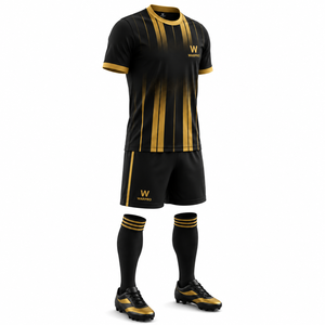 Conjunto de Camiseta de Fútbol para Hombre WARPRO, Negro con Rayas Doradas, Manga Corta, Poliéster que Absorbe la Humedad, Ajuste Atlético para Adultos, Todas las Temporadas - Product Image 4