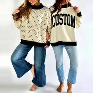 Sudadera Oversize de Cuello Alto para Mujer 2 en 1, Reversible, Transpirable, de Felpa Larga con Lentejuelas, de Algodón y Forro Polar, para Invierno/Otoño, Estilo Urbano - Product Image 6