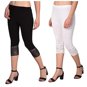 Leggings Cortos de Encaje para Mujer, Diseño Moderno, Calidad Premium, Algodón/Spandex, Color y Talla Personalizables, Cintura Alta, Estilo Formal, Suaves - Product Image 1