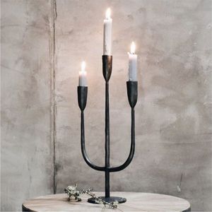 Candélabre en métal noir mat nordique à 3 bras, porte-bougie rustique, support de bougie conique, candélabres décoratifs pour la décoration de mariage - Product Image 1