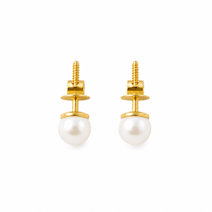 18ct Yellow Gold AAA White Pearl <b>Stud</b> <b>Earrings</b> High Polish Vintage Crown Design Wedding Party Gift <b>Fine</b> Jewelry for Women Girls - Product Image 4