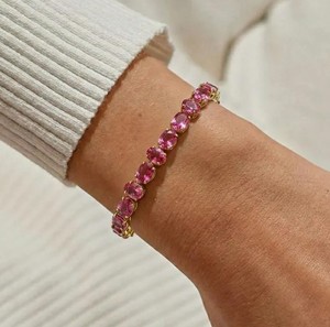 Oval Cut Lab Grown Pink Sapphire <b>Charm</b> Bracelet Sterling <b>Silver</b> Gold Elegant Luxury Women Wedding Anniversary Birthday Gift - Product Image 4