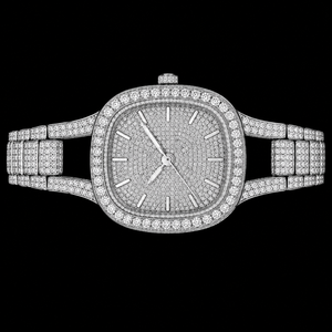 Montre de luxe sertie de diamants, bracelet en acier inoxydable argenté, montre-bracelet à quartz pour hommes et femmes, style de mode haut de gamme, élégante - Product Image 2