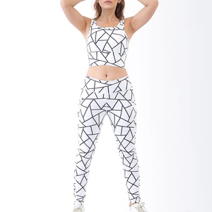 Women Yoga Set Sleeveless Racerback <b>Crop</b> <b>Top</b> High Waist Full Length Leggings Geometric Print 2 Piece Activewear - Product Image 3