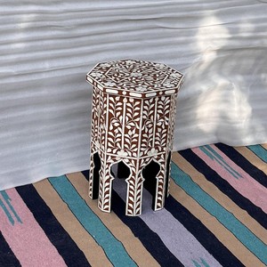 Handmade Eco-Friendly Bone Inlay Floral Pattern Modern Round Table for Baptism Home Decor - Product Image 5