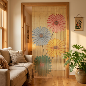 Handmade Bamboo Beaded Curtain Gerbera Flower Bohemian Wedding Custom Decorative Door Hanging Home Factory Direct Fast Shipping - Product Image 6