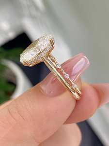 Lab Grown 3.02CT Oval Cut Diamond Solitaire Dual Band <b>Ring</b> <b>Set</b> 18K Yellow <b>Gold</b> Fine Engagement Proposal for Lovers Charms Gift - Product Image 2