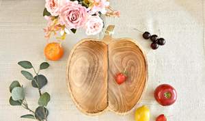 Bol en bois de Rain Tree brun naturel en forme de pomme, fait main, pour servir les aliments, en gros, pour l'exportation - Product Image 3