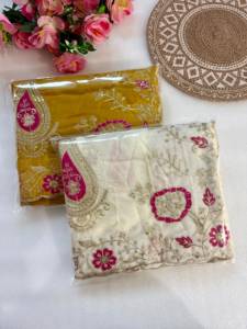 ผ้าไหมจอร์เจียต์สีเหลืองลายดาว พร้อมเสื้อสีชมพูปักเลื่อม ชุดส่าหรีสำหรับงานปาร์ตี้ ชุดสำหรับผู้หญิง ชุดสำหรับเทศกาลอินเดีย ทรงปกติ - Product Image 4