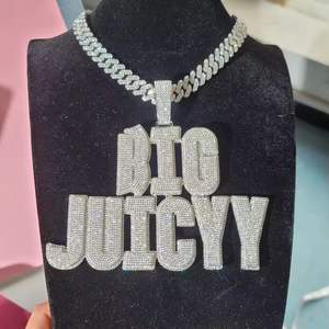Collar con colgante de letra grande y llamativa con incrustaciones de moissanita, chapado en plata, cadena de eslabones estilo Hip Hop, joyería llamativa para fiesta - Product Image 2