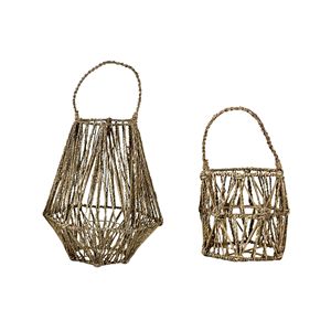 Portavelas de mimbre facetado geométrico, faroles hexagonales colgantes, portavelas de cristal para jardín, luz decorativa para interiores - Product Image 2