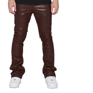 Pantalon en cuir de moto brillant argenté pour hommes coupe régulière décontracté hiver brodé pantalon de fête avant plat fabriqué au Pakistan - Product Image 4