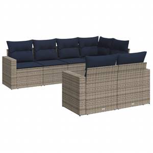 Set di divani da giardino in polyrattan grigio da 7 pezzi con cuscini, mobili da esterno resistenti - Product Image 2