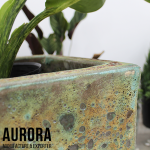 Pots à fleurs en céramique écologiques rustiques, carrés, émaillés, pour l'extérieur, avec trous de drainage, pour plantes vertes de jardin, style vintage, ensemble - Product Image 3