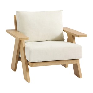 Canapé de jardin scandinave en bois, une place, mobilier d'extérieur, coussin durable non imperméable, design moderne, hôtel, patio, Jima - Product Image 1