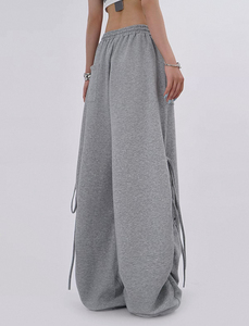 Pantalones Cargo de Pierna Ancha para Mujer, con Cordón Ajustable, Ajuste Holgado, Color Gris Sólido, Estilo Casual Urbano, Cintura Media, Largos, Material de Forro Polar - Product Image 4
