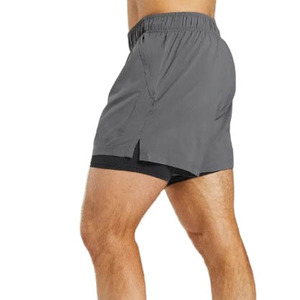 Premium Quality Double <b>Layer</b> Men's <b>Mid</b> Gym Sports Shorts Elastic Waist Eco-Friendly Anti-Wrinkle Quick Dry Breathable Solid - Product Image 2